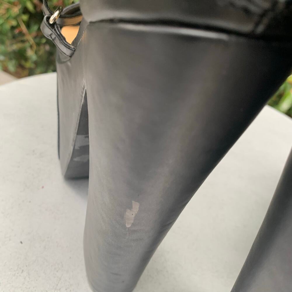 Current Mood Strappy Platform Black Pleather Heel… - image 7